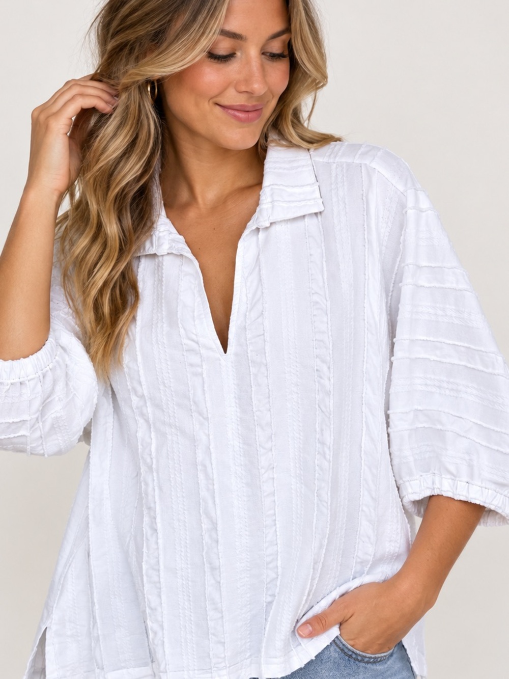 Emily McCarthy White Textured Cotton Top Size XL